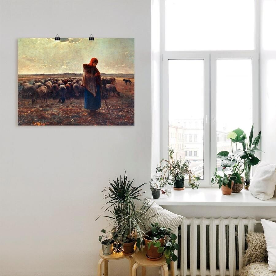 Artland Artprint Herderin met haar kudde 1863 als artprint op linnen poster in verschillende formaten maten