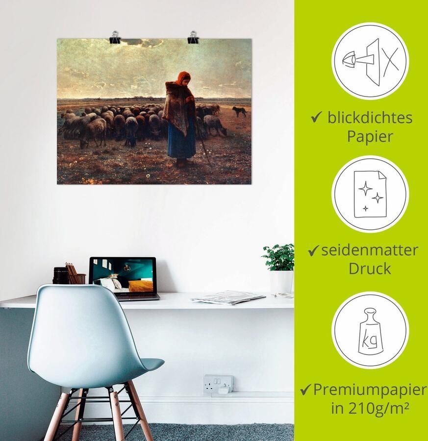 Artland Artprint Herderin met haar kudde 1863 als artprint op linnen poster in verschillende formaten maten - Foto 2