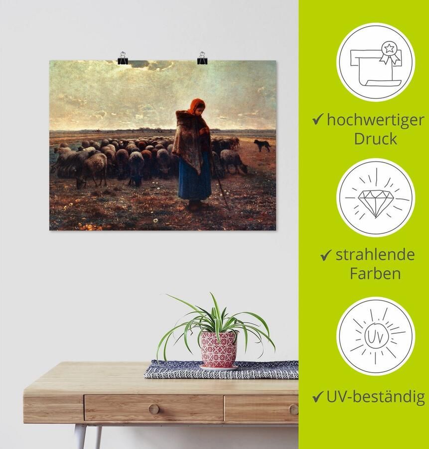 Artland Artprint Herderin met haar kudde 1863 als artprint op linnen poster in verschillende formaten maten - Foto 3