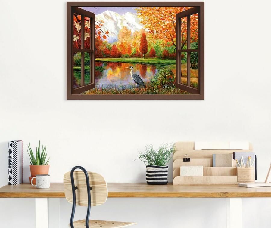 Artland Artprint Herfst aan het meer uitzicht als artprint op linnen poster in verschillende formaten maten - Foto 4