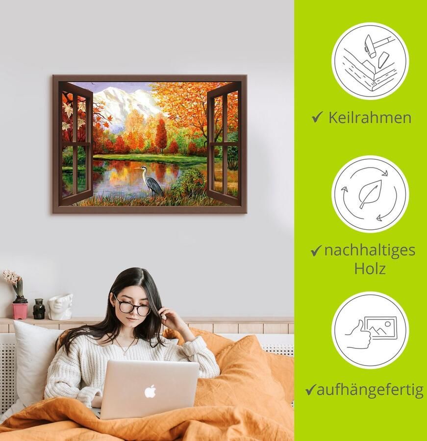 Artland Artprint Herfst aan het meer uitzicht als artprint op linnen poster in verschillende formaten maten - Foto 2