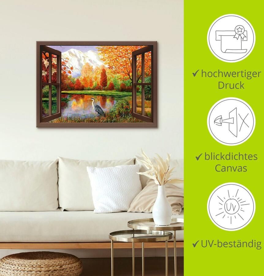 Artland Artprint Herfst aan het meer uitzicht als artprint op linnen poster in verschillende formaten maten - Foto 3