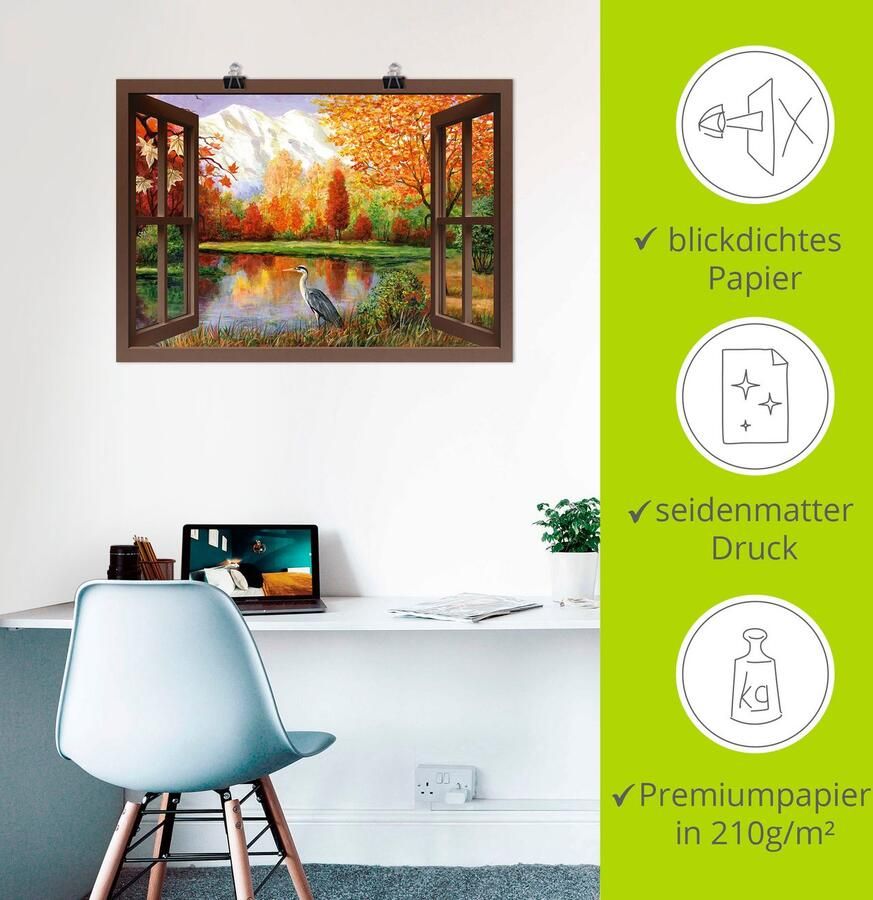 Artland Artprint Herfst aan het meer uitzicht als artprint op linnen poster in verschillende formaten maten - Foto 3