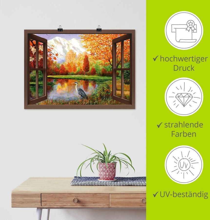 Artland Artprint Herfst aan het meer uitzicht als artprint op linnen poster in verschillende formaten maten - Foto 4