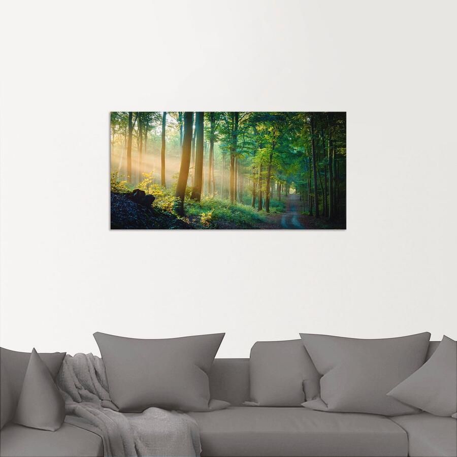 Artland Aluminium dibond print Herfstmorgen in het bos geschikt voor binnen en buiten buitenafbeelding