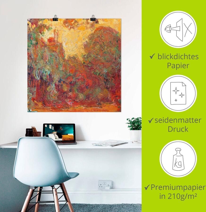 Artland Artprint Het huis in Giverny compositie in rood als artprint op linnen poster in verschillende formaten maten - Foto 2