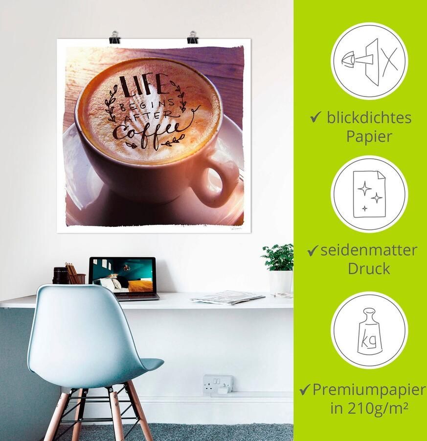 Artland Artprint Het leven begint na de koffie als artprint op linnen poster in verschillende formaten maten - Foto 2