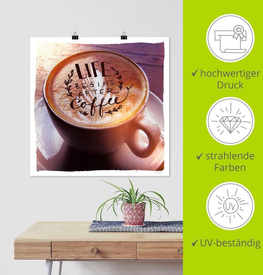 Artland Artprint Het leven begint na de koffie als artprint op linnen poster in verschillende formaten maten - Foto 3