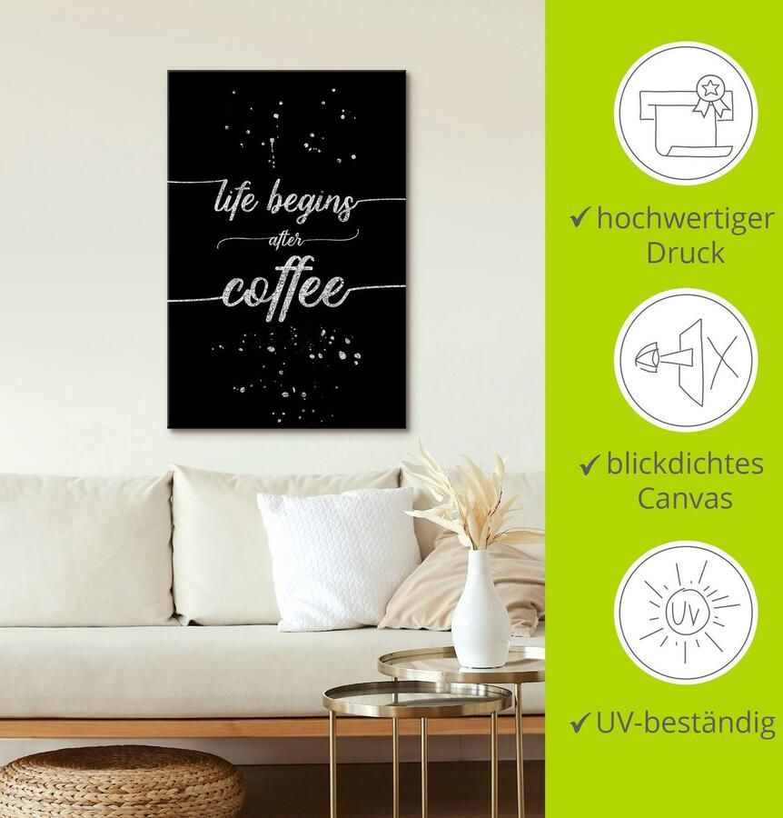 Artland Artprint Het leven begint na de koffie als artprint van aluminium artprint op linnen muursticker verschillende maten - Foto 2