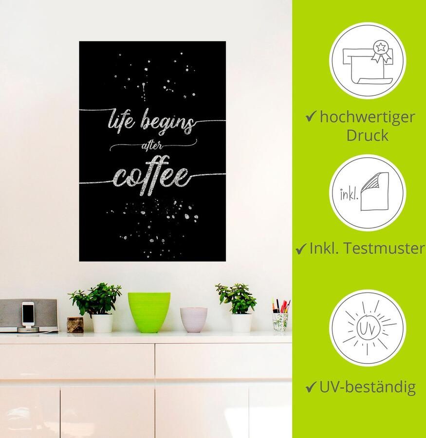 Artland Artprint Het leven begint na de koffie als artprint van aluminium artprint op linnen muursticker verschillende maten - Foto 2