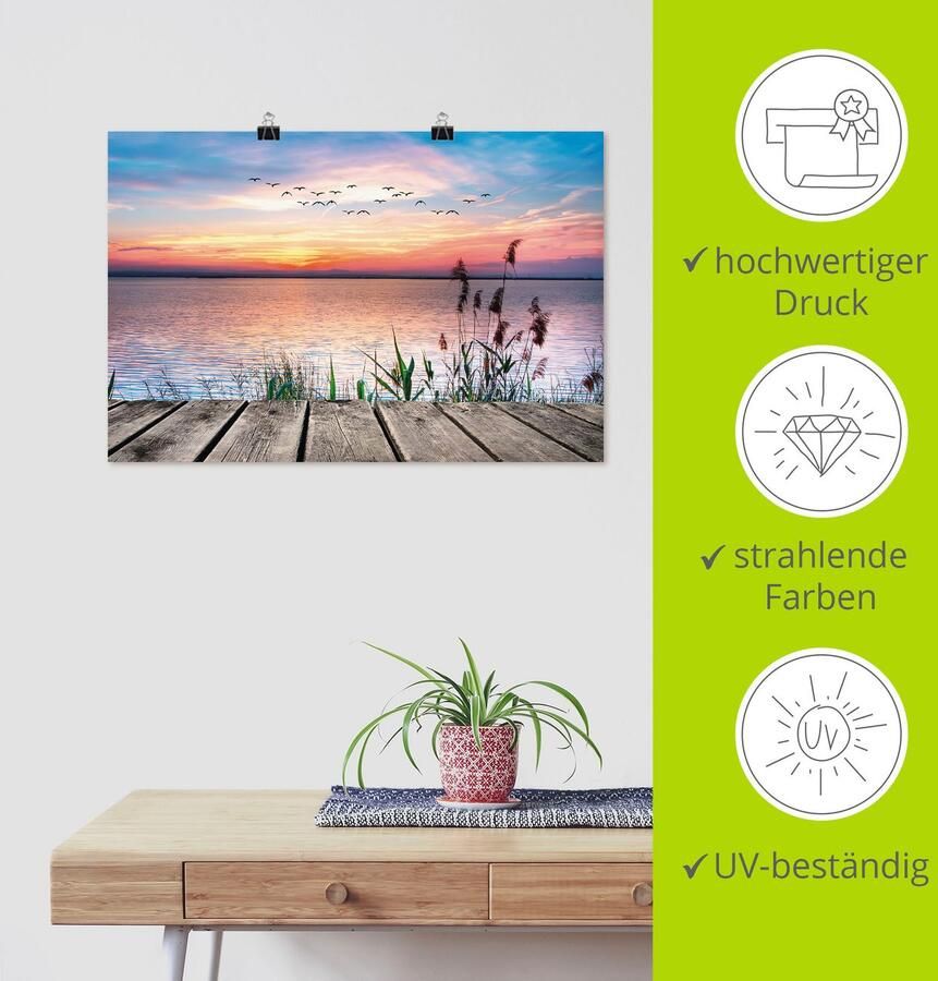 Artland Artprint Het meer in de kleuren van de wolken als artprint van aluminium artprint voor buiten artprint op linnen poster muursticker - Foto 4