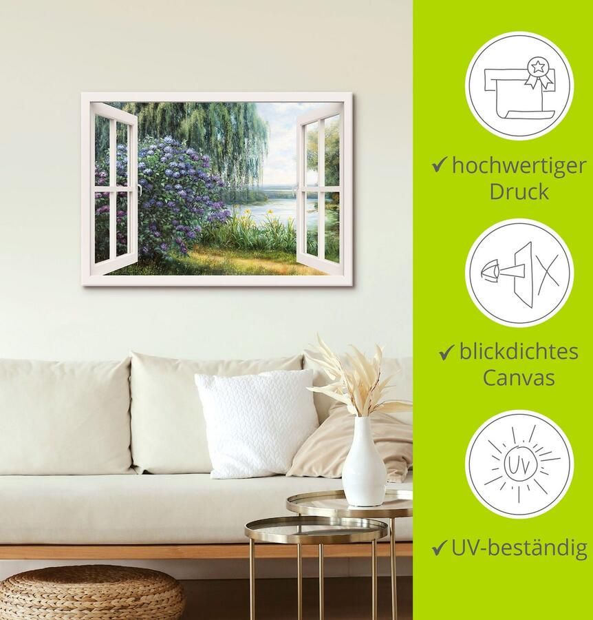 Artland Artprint Hortensia's aan het meer als artprint op linnen poster muursticker in verschillende maten - Foto 4