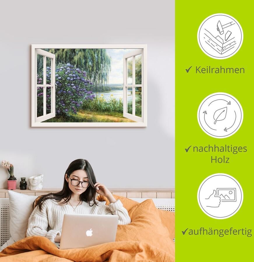 Artland Artprint Hortensia's aan het meer als artprint op linnen poster muursticker in verschillende maten - Foto 3