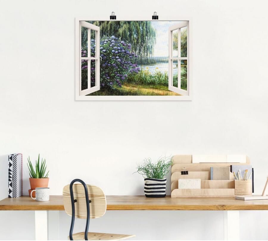 Artland Artprint Hortensia's aan het meer als artprint op linnen poster muursticker in verschillende maten - Foto 4