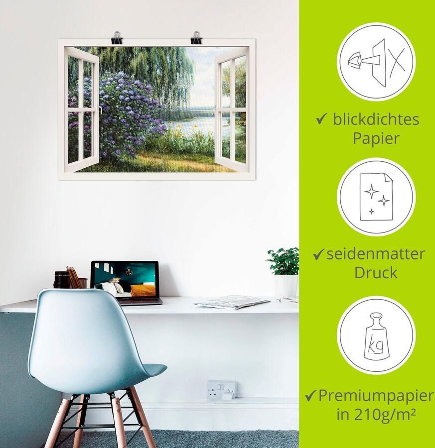 Artland Artprint Hortensia's aan het meer als artprint op linnen poster muursticker in verschillende maten - Foto 2