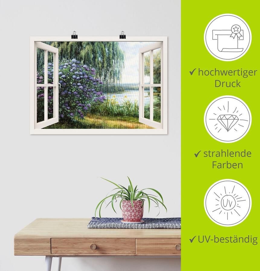 Artland Artprint Hortensia's aan het meer als artprint op linnen poster muursticker in verschillende maten - Foto 3