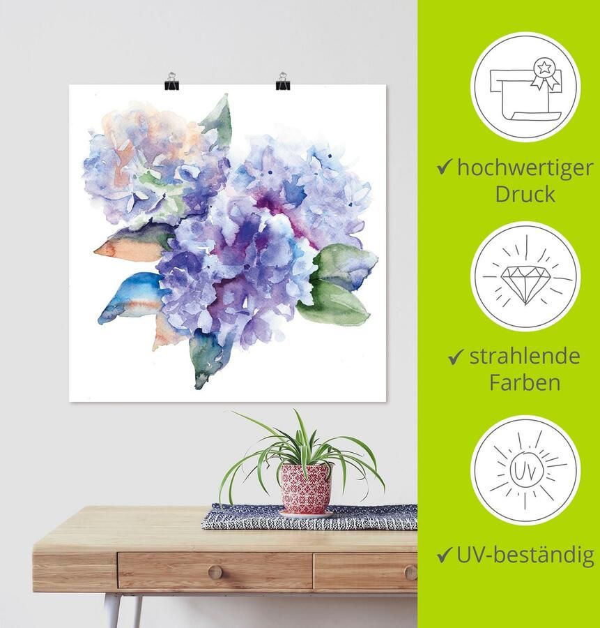 Artland Artprint Hortensia's als artprint op linnen poster in verschillende formaten maten - Foto 3