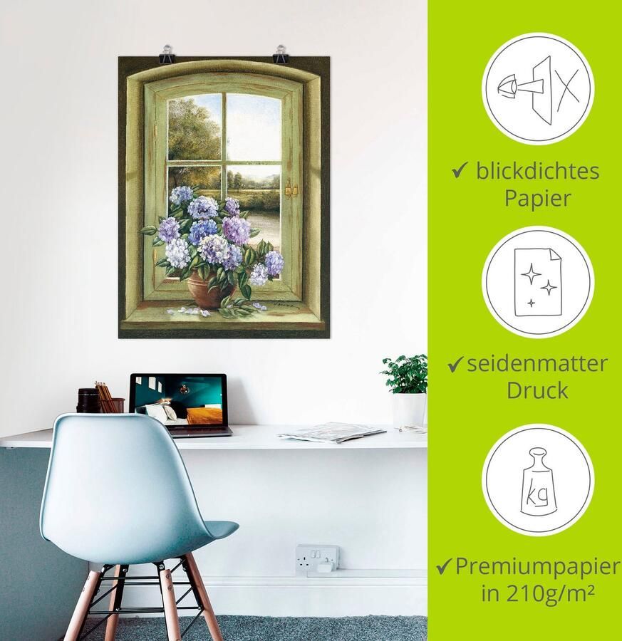 Artland Artprint Hortensia's bij het raam als artprint van aluminium artprint voor buiten artprint op linnen poster muursticker - Foto 4