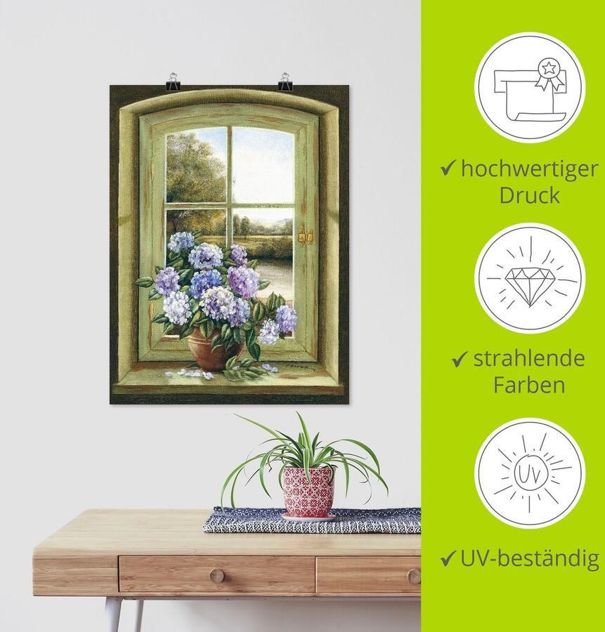 Artland Artprint Hortensia's bij het raam als artprint van aluminium artprint voor buiten artprint op linnen poster muursticker - Foto 5