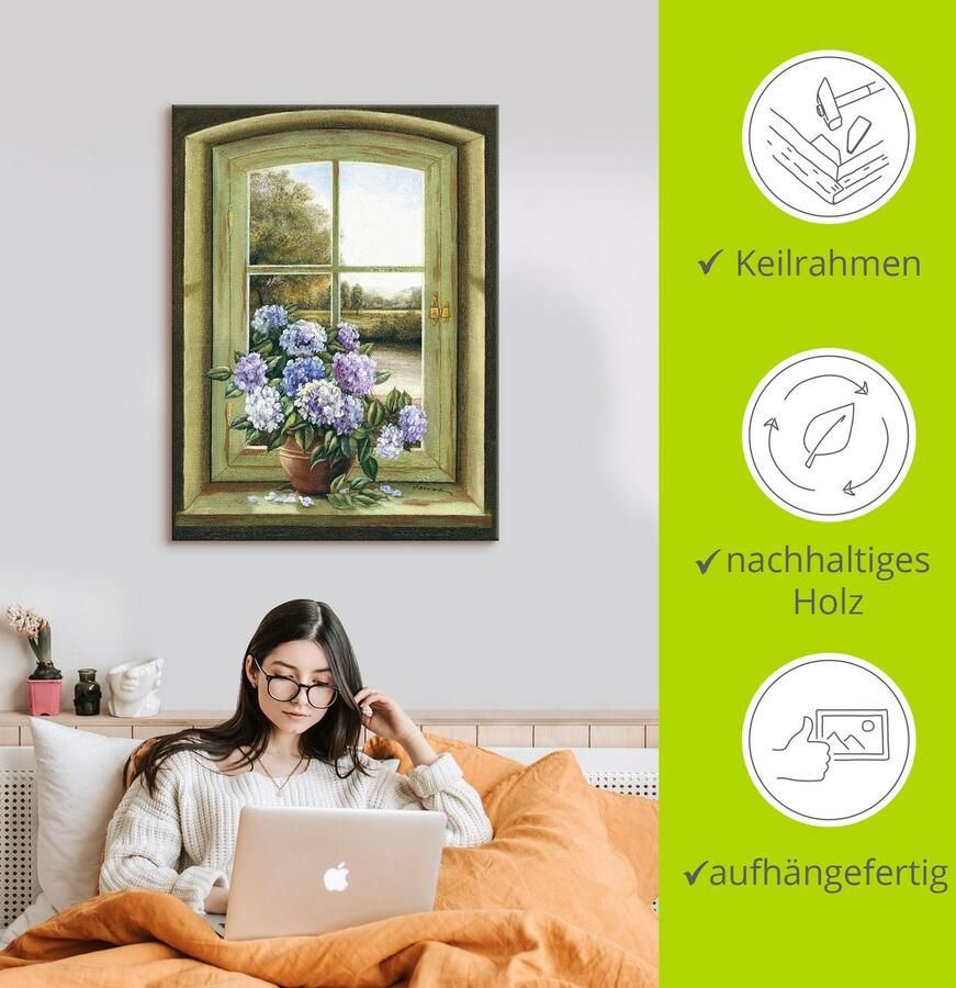 Artland Artprint Hortensia's bij het raam als artprint van aluminium artprint voor buiten artprint op linnen poster muursticker - Foto 2