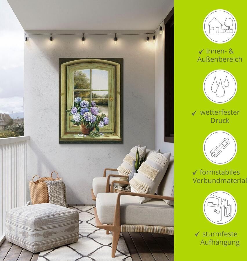 Artland Artprint Hortensia's bij het raam als artprint van aluminium artprint voor buiten artprint op linnen poster muursticker - Foto 4