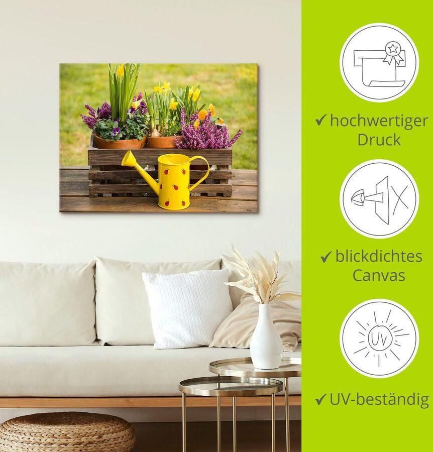 Artland Artprint Houten kistje heide narcis gieter als artprint van aluminium artprint voor buiten artprint op linnen in verschillende maten - Foto 4