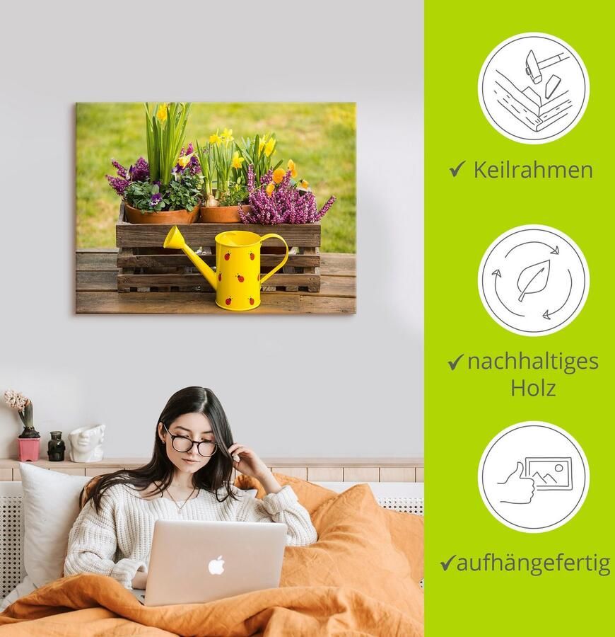 Artland Artprint Houten kistje heide narcis gieter als artprint van aluminium artprint voor buiten artprint op linnen in verschillende maten - Foto 3