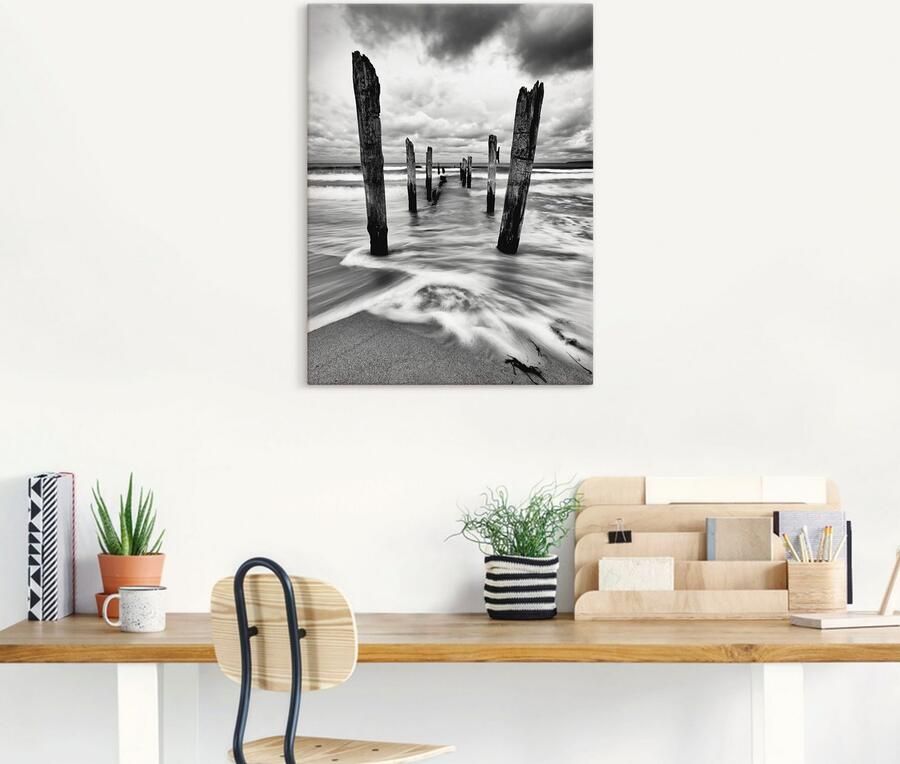 Artland Artprint Houten palen aan het Ostseestrand als artprint op linnen poster in verschillende formaten maten - Foto 4