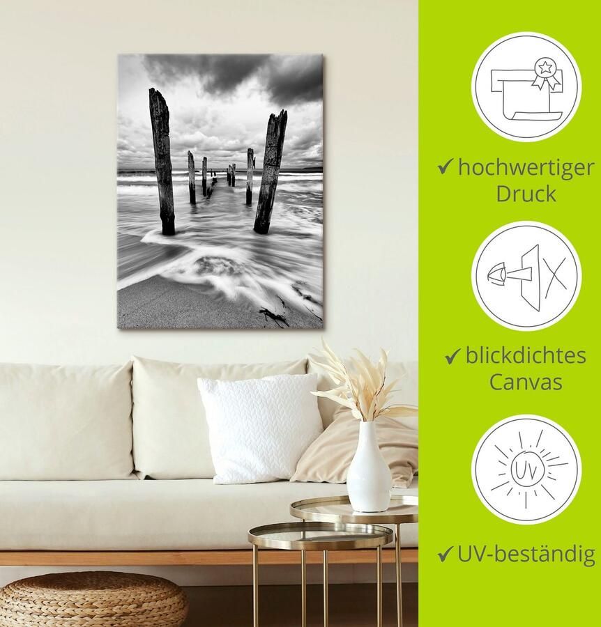 Artland Artprint Houten palen aan het Ostseestrand als artprint op linnen poster in verschillende formaten maten - Foto 3