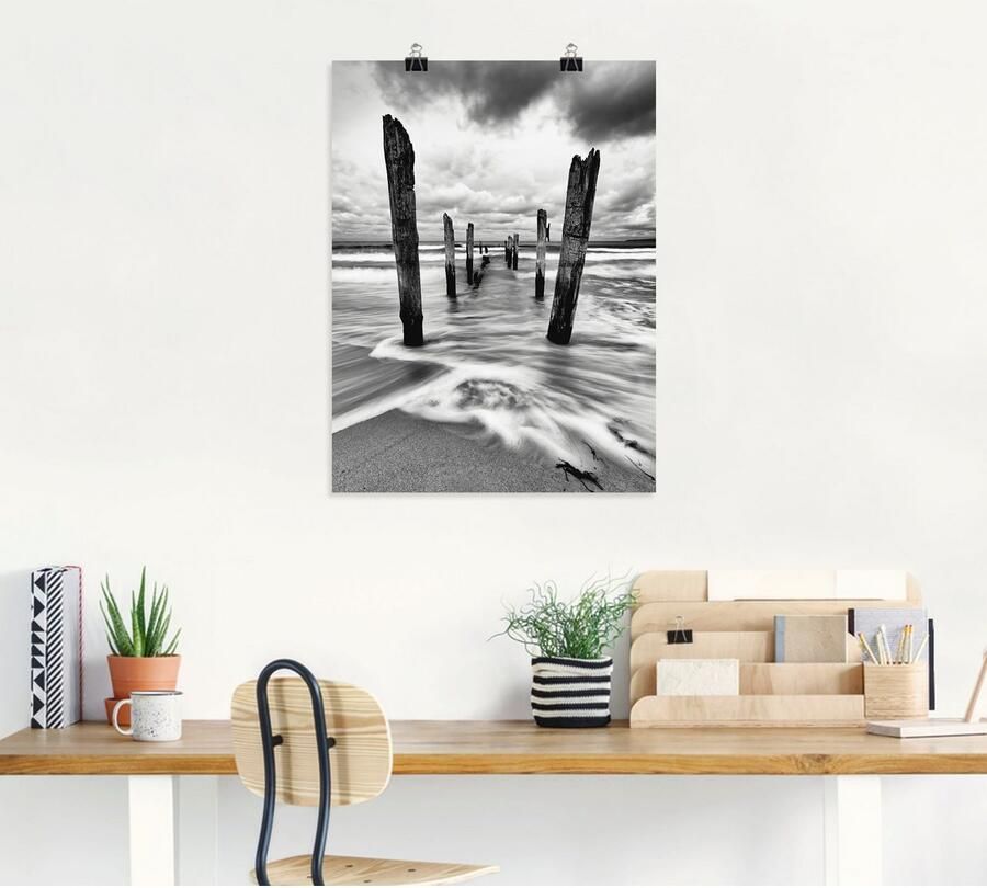 Artland Artprint Houten palen aan het Ostseestrand als artprint op linnen poster in verschillende formaten maten - Foto 4