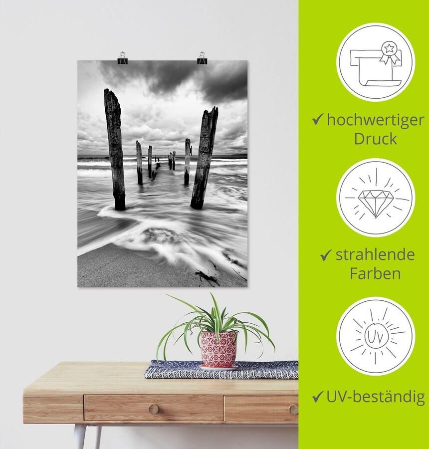 Artland Artprint Houten palen aan het Ostseestrand als artprint op linnen poster in verschillende formaten maten - Foto 3