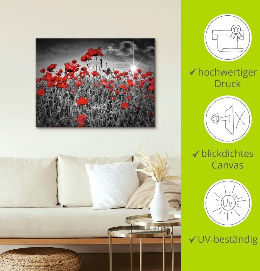 Artland Artprint Idyllisch klaprozenveld als artprint op linnen poster in verschillende formaten maten - Foto 2