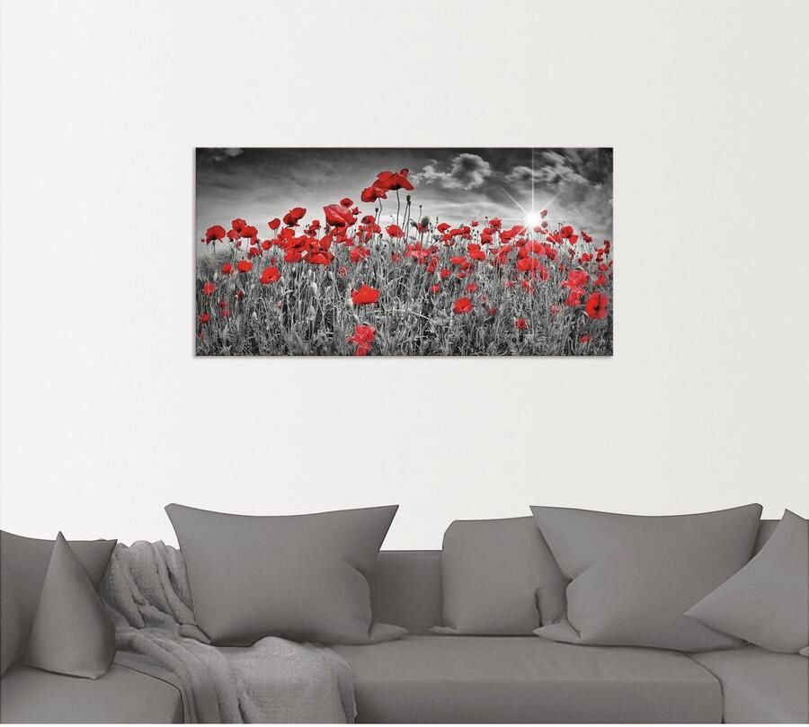 Artland Artprint Idyllisch klaprozenveld met zon als artprint van aluminium artprint voor buiten artprint op linnen poster muursticker - Foto 5