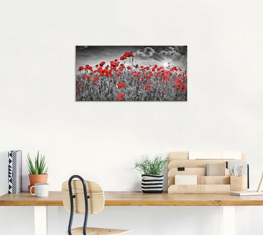Artland Artprint Idyllisch klaprozenveld met zon als artprint van aluminium artprint voor buiten artprint op linnen poster muursticker - Foto 6