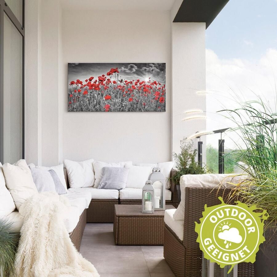 Artland Artprint Idyllisch klaprozenveld met zon als artprint van aluminium artprint voor buiten artprint op linnen poster muursticker - Foto 2