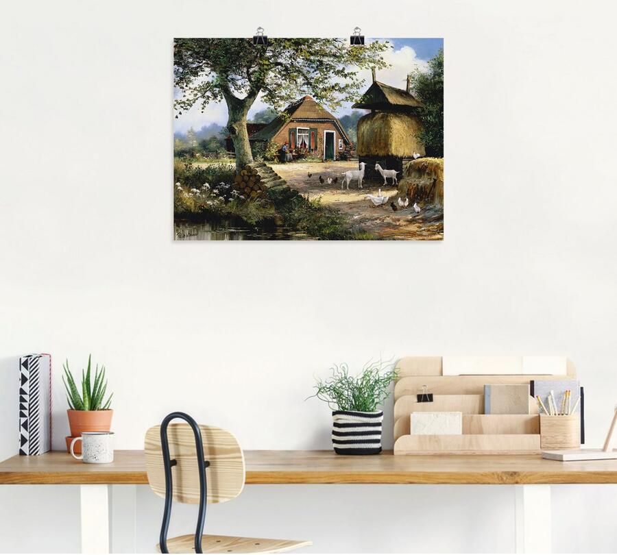 Artland Artprint Idyllische boerderij met kippen en geiten als artprint op linnen poster in verschillende formaten maten - Foto 4