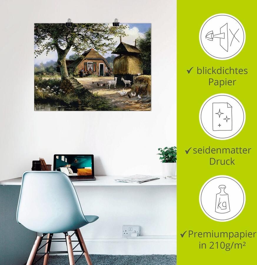 Artland Artprint Idyllische boerderij met kippen en geiten als artprint op linnen poster in verschillende formaten maten - Foto 2