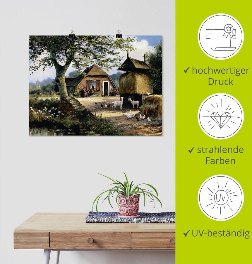 Artland Artprint Idyllische boerderij met kippen en geiten als artprint op linnen poster in verschillende formaten maten - Foto 3
