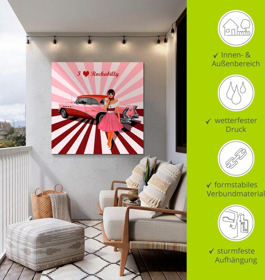 Artland Artprint Ik hou van rockabilly als artprint van aluminium artprint voor buiten artprint op linnen poster muursticker - Foto 4