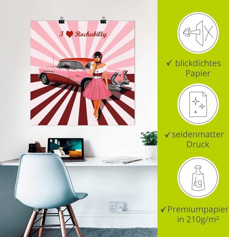 Artland Artprint Ik hou van rockabilly als artprint van aluminium artprint voor buiten artprint op linnen poster muursticker - Foto 2