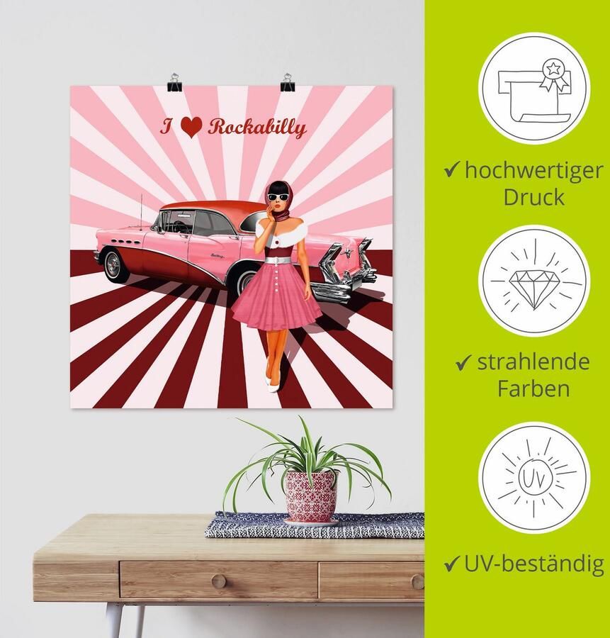 Artland Artprint Ik hou van rockabilly als artprint van aluminium artprint voor buiten artprint op linnen poster muursticker - Foto 3