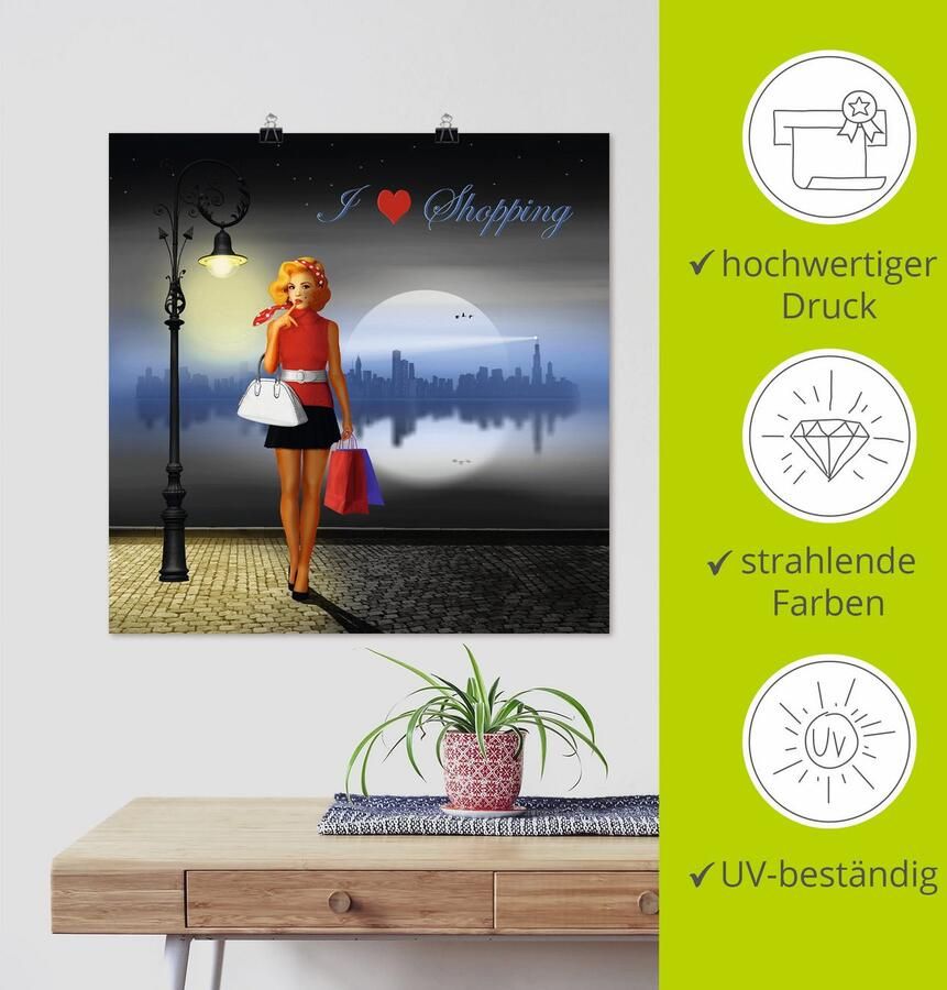 Artland Artprint Ik hou van shoppen als artprint van aluminium artprint voor buiten poster in diverse formaten - Foto 3