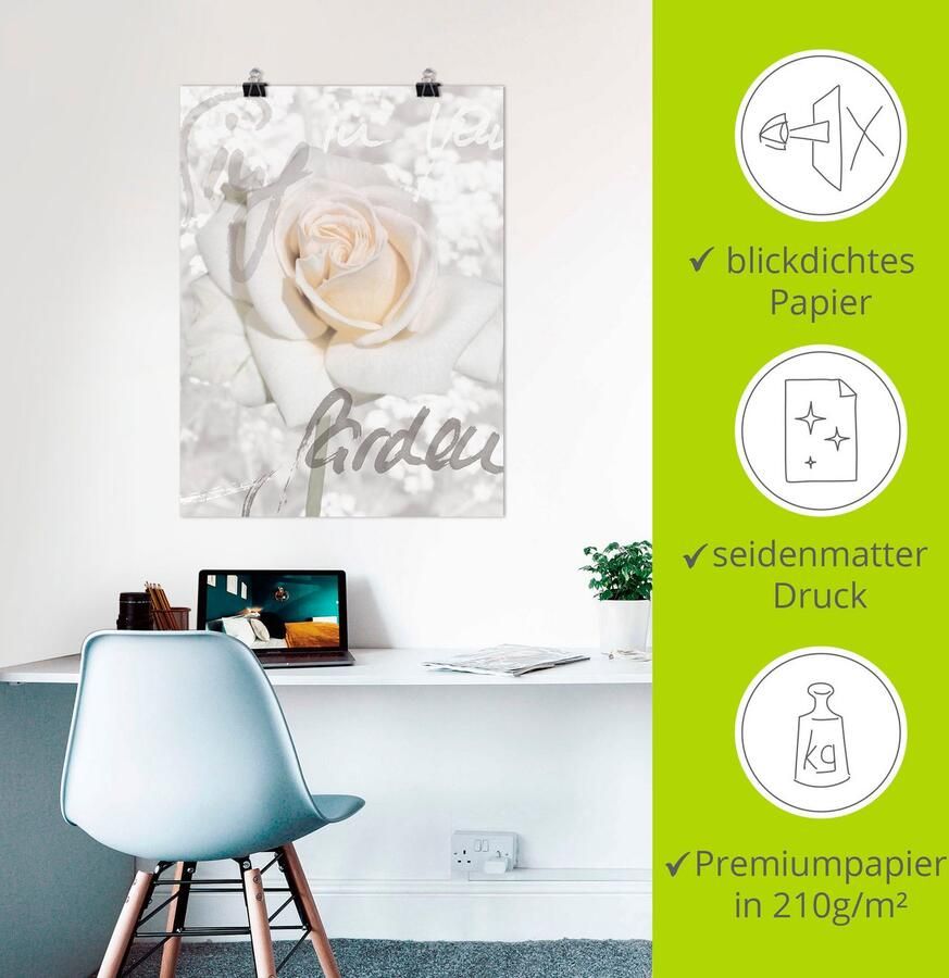 Artland Artprint In letters roos als artprint van aluminium artprint voor buiten artprint op linnen poster in verschillende maten. maten - Foto 2