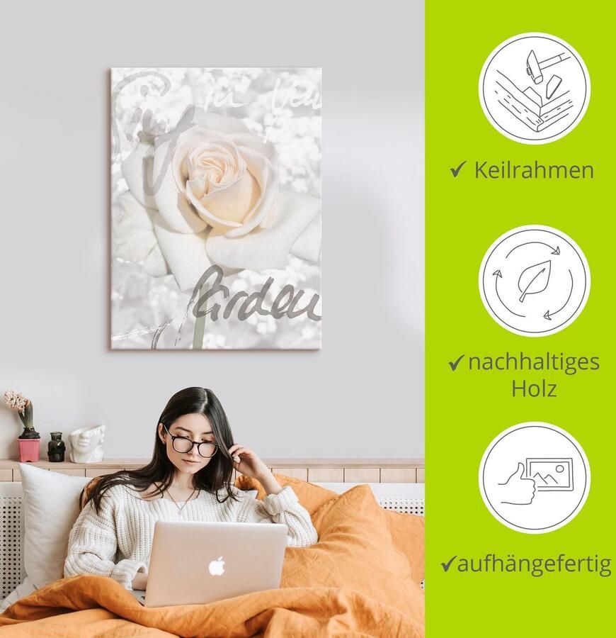 Artland Artprint In letters roos als artprint van aluminium artprint voor buiten artprint op linnen poster in verschillende maten. maten - Foto 3