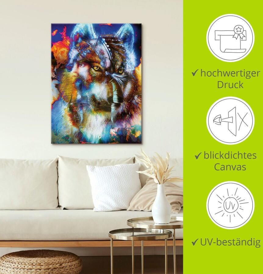 Artland Artprint Indiase Krijger met wolf als artprint op linnen poster muursticker in verschillende maten - Foto 3