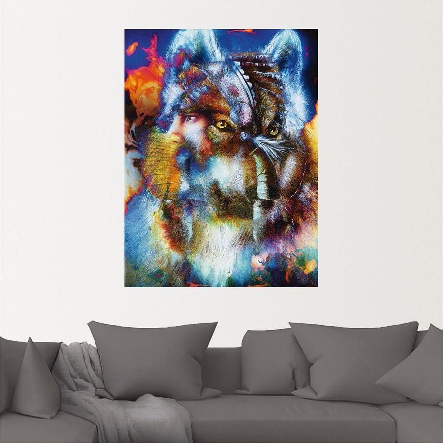 Artland Artprint Indiase Krijger met wolf als artprint op linnen poster muursticker in verschillende maten - Foto 2