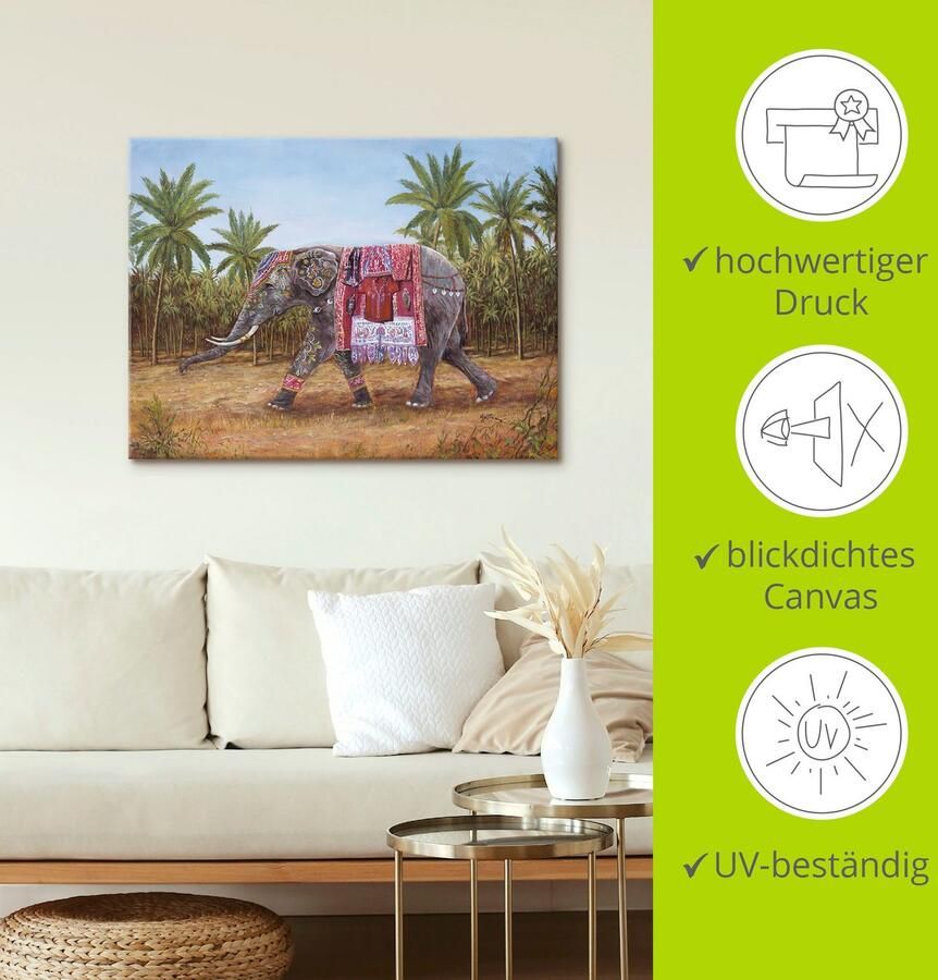 Artland Artprint Indiase Olifant als artprint op linnen muursticker in verschillende maten - Foto 3