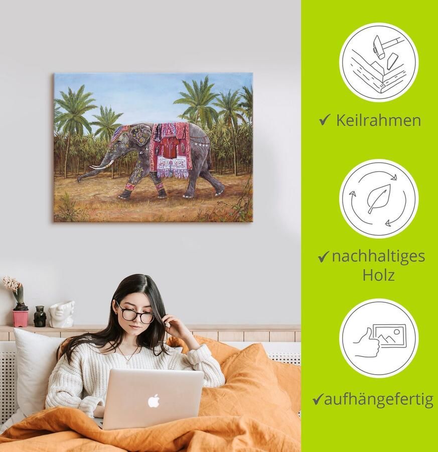 Artland Artprint Indiase Olifant als artprint op linnen muursticker in verschillende maten - Foto 2