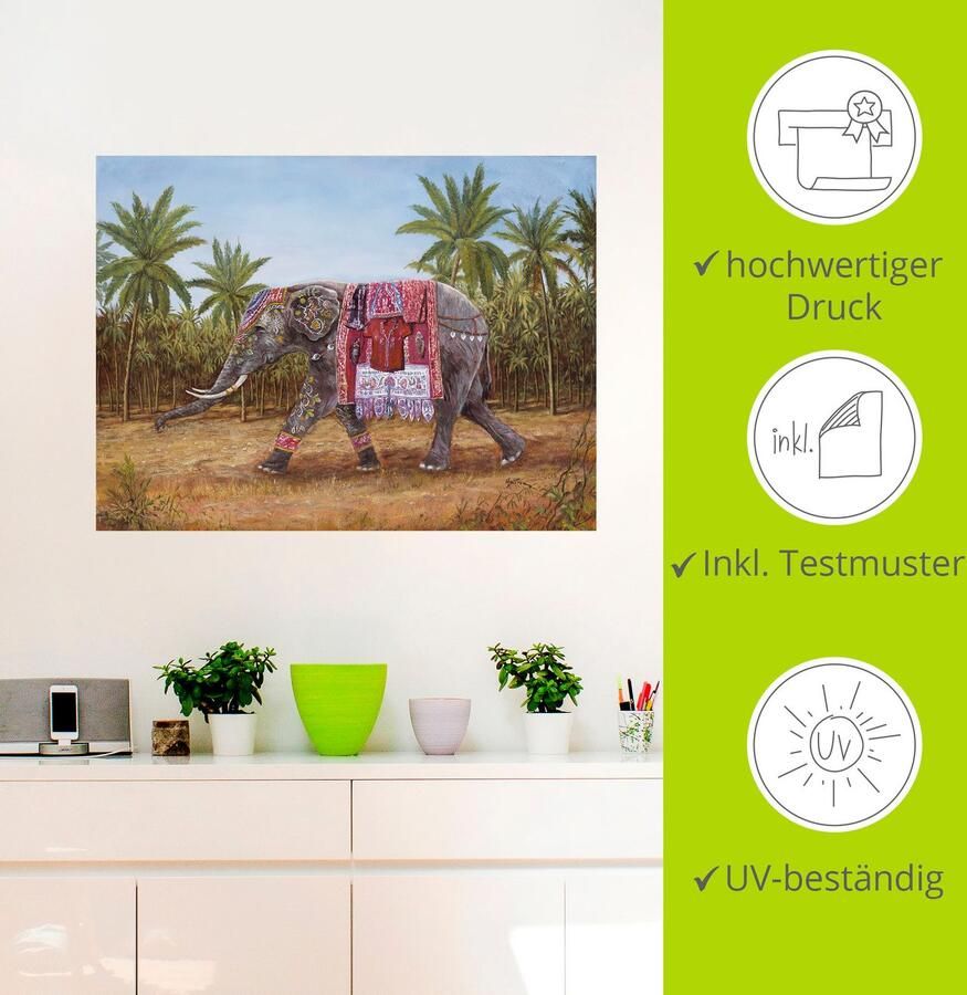 Artland Artprint Indiase Olifant als artprint op linnen muursticker in verschillende maten - Foto 3