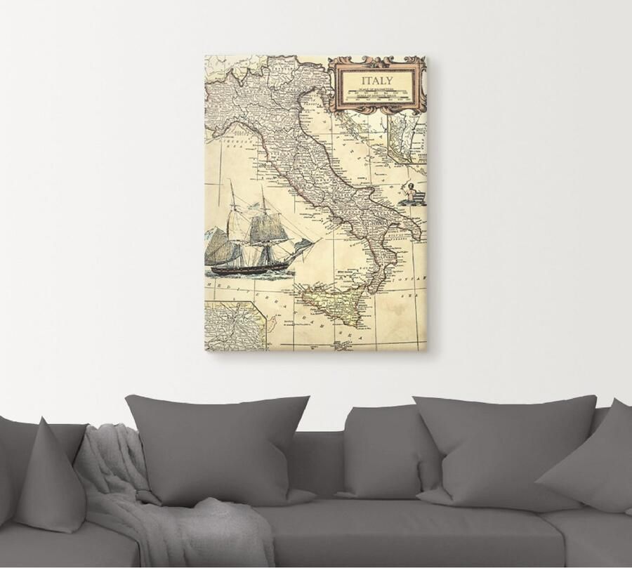 Artland Artprint Italië kaart als artprint op linnen poster in verschillende formaten maten - Foto 4